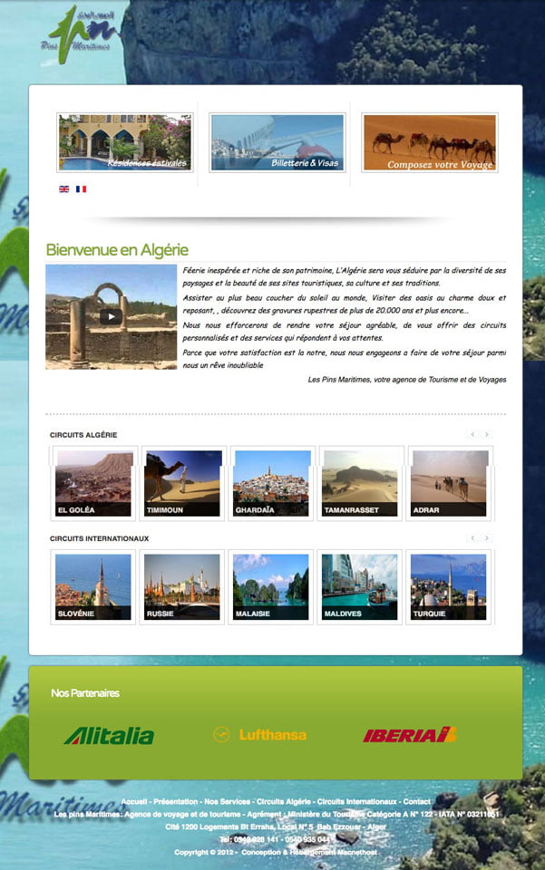 Site web de l’agence de voyage et de tourisme Les Pins Maritimes